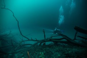 Diver in cenote Angelita